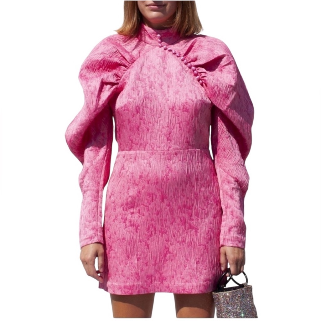 Rotate By Birger Christensen Jacquard Mini Dress Pink Carnation Size 8